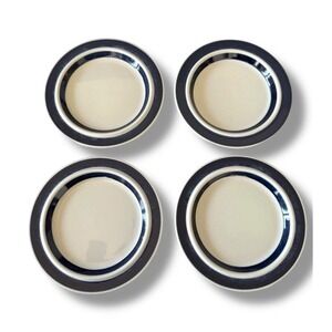 Arabia of Finland ANEMONE BLUE Salad Plates Set Of Four MCM Mid-century Pottery